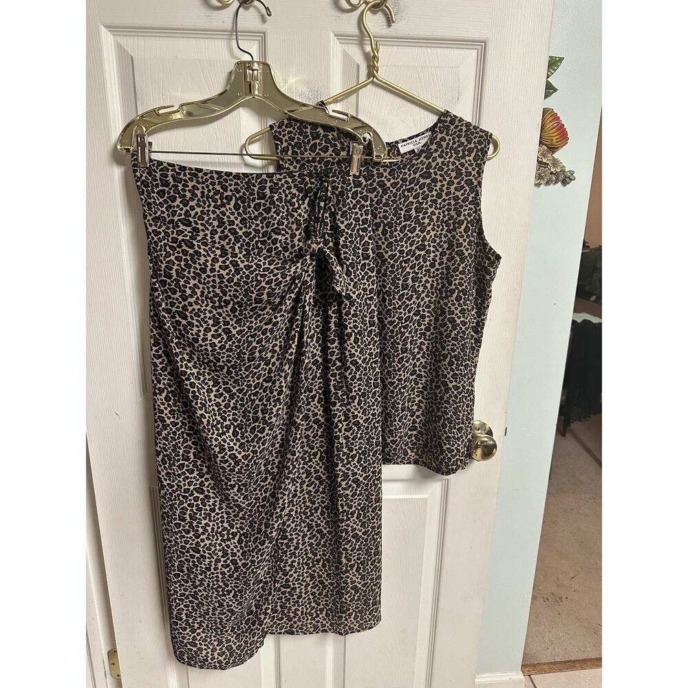 Patricia Jones Med 8 Animal Print Faux Wrap Skirt Set Top Silky 90s Cheetah 2pc